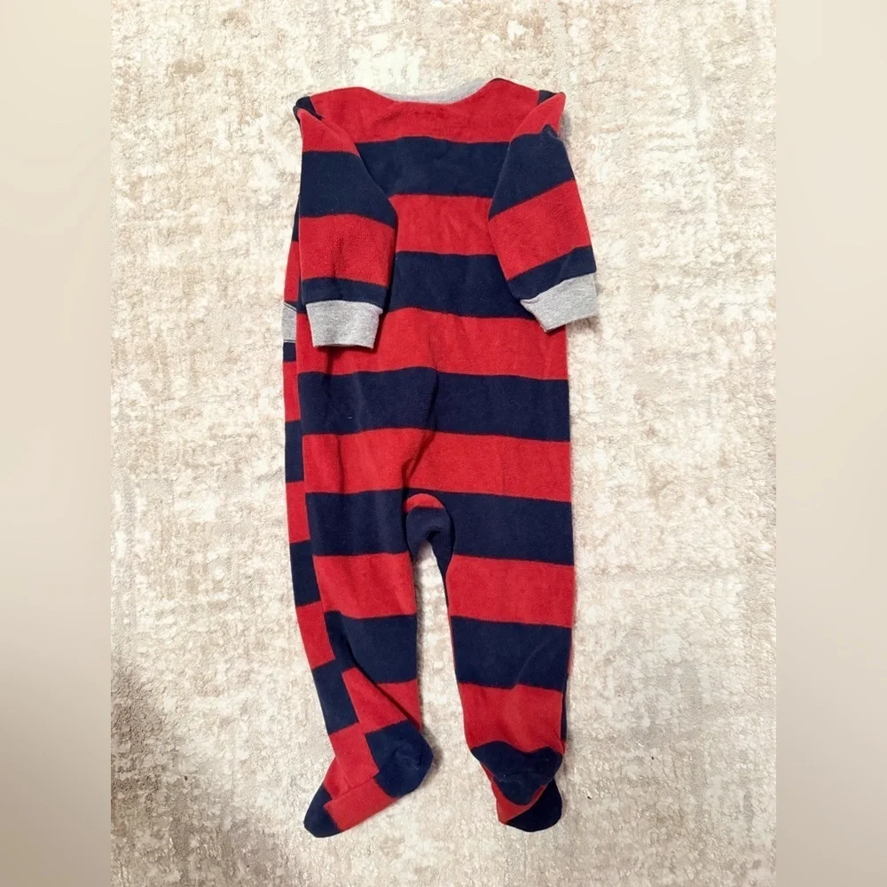 Carter's Red and Navy Striped Fleece Cozy Footie size 9M